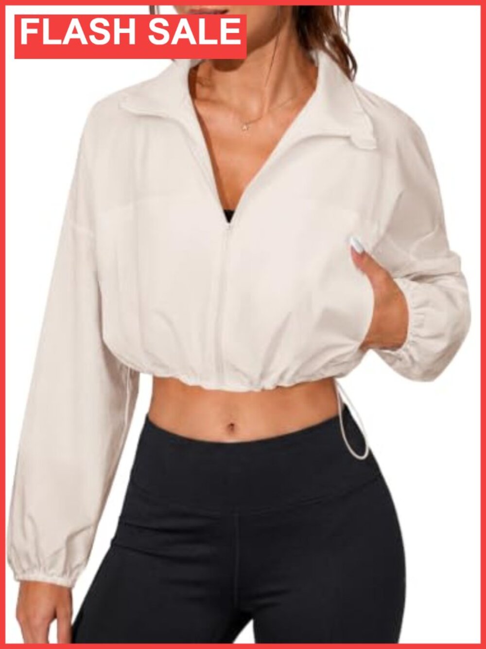 Cropped Windbreaker Jacket Zip Up Collared Athletic Lightweight Women's
